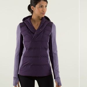Lululemon Fluff Off Pullover Deep Zinfandel Mini Check Pique Jacket Goose Down